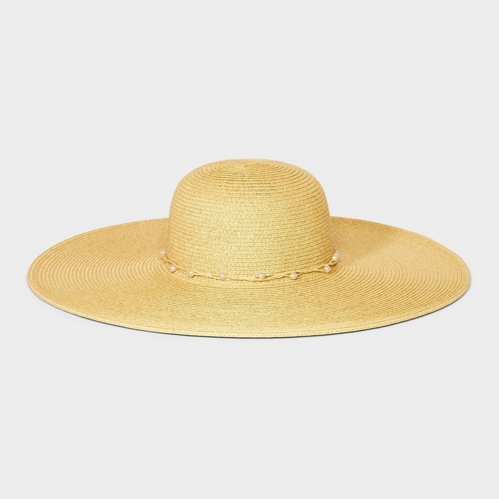 A New Day NWT Straw Embellished Floppy Sun Hat S/M Natural